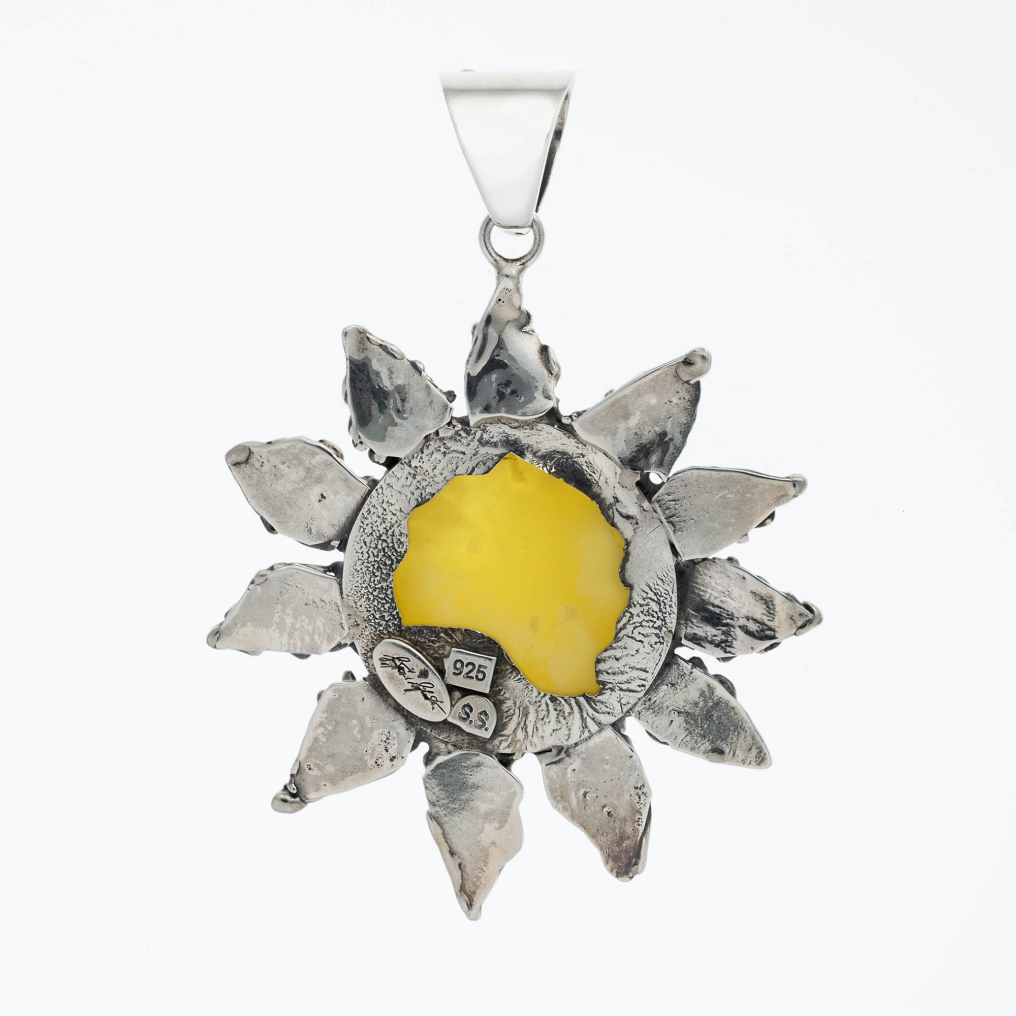 Sterling Silver and Baltic Amber Sun Pendant 2